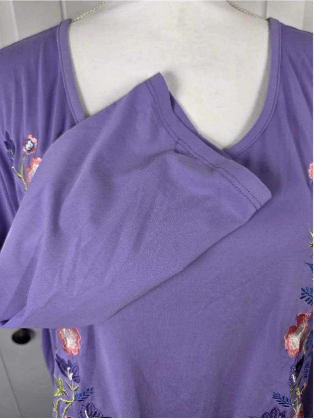 Anthony Original Sz 1X NWT 2 pc Purple Floral Embroidered Tunic Chiffon Skirt